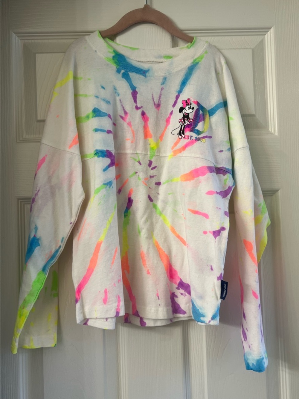 Disney White Tie-Dye Sweatshirt with Minnie Mouse Accent